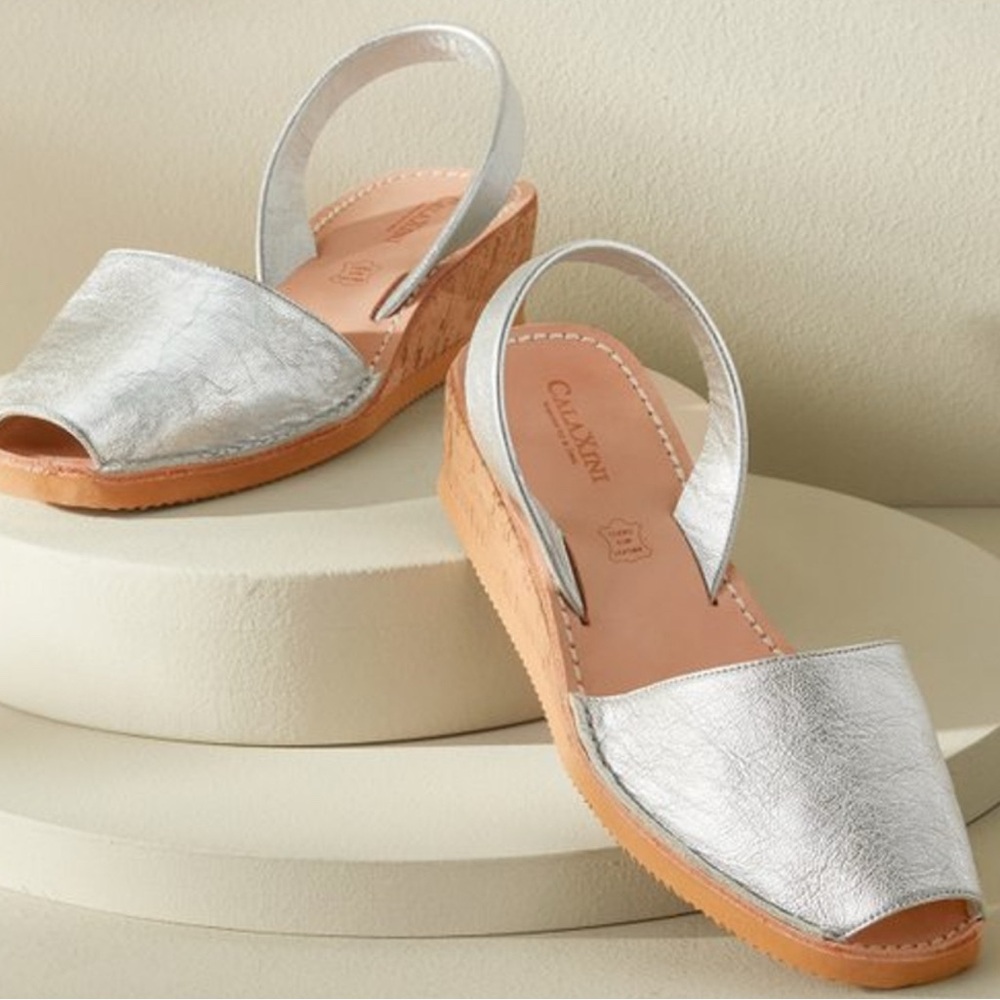 CalaXini Cork Wedge Sandals in Silver SZ 38